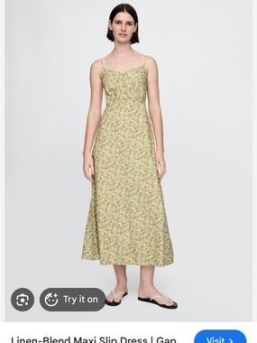 GAP linen blend maxi sundress, XS, yellow floral print. Worn once